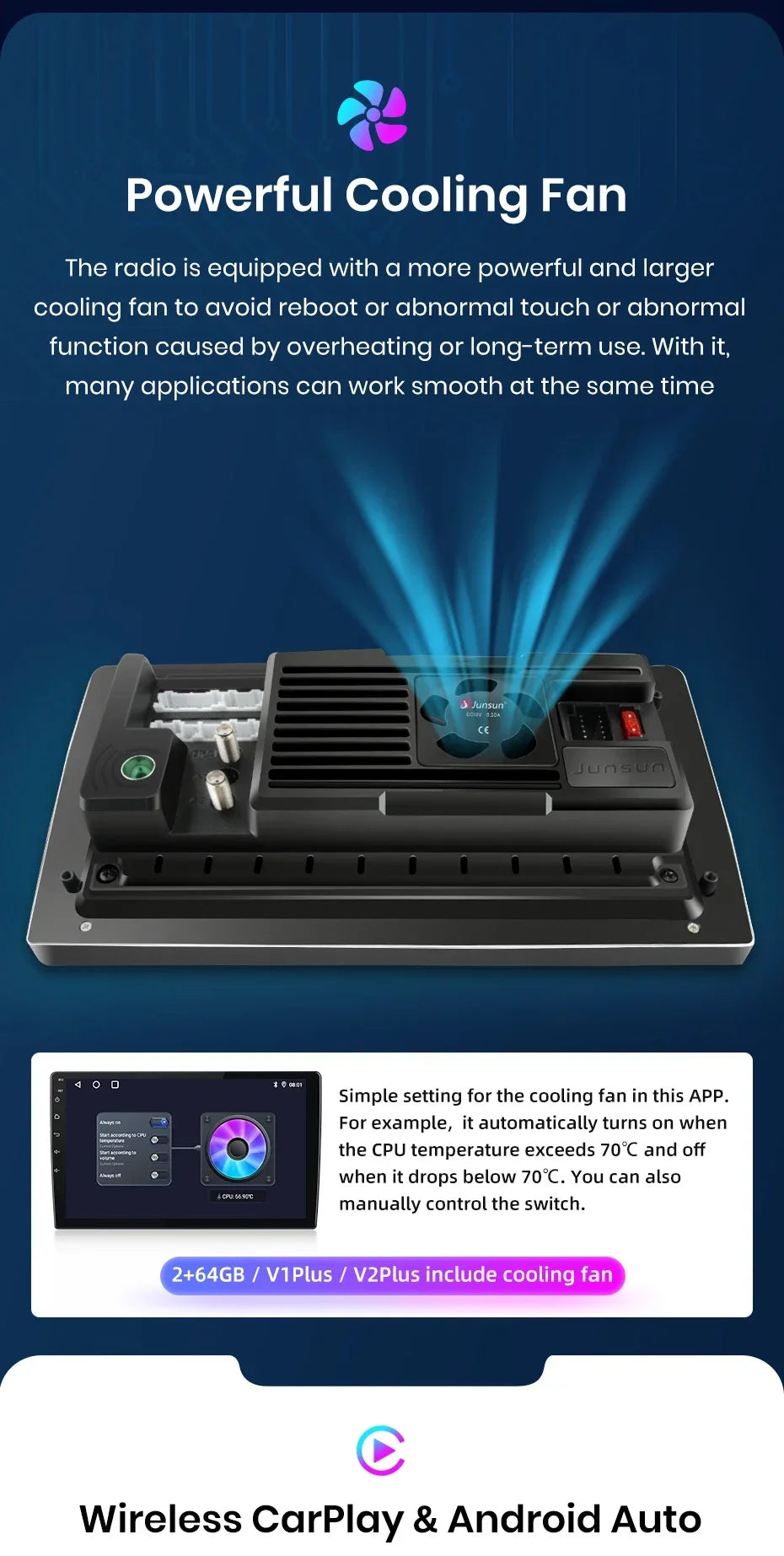 Junsun Wireless CarPlay Radio — VW Passat B6/B7 & CC 2005-2014, Android GPS, WLAN, DSP