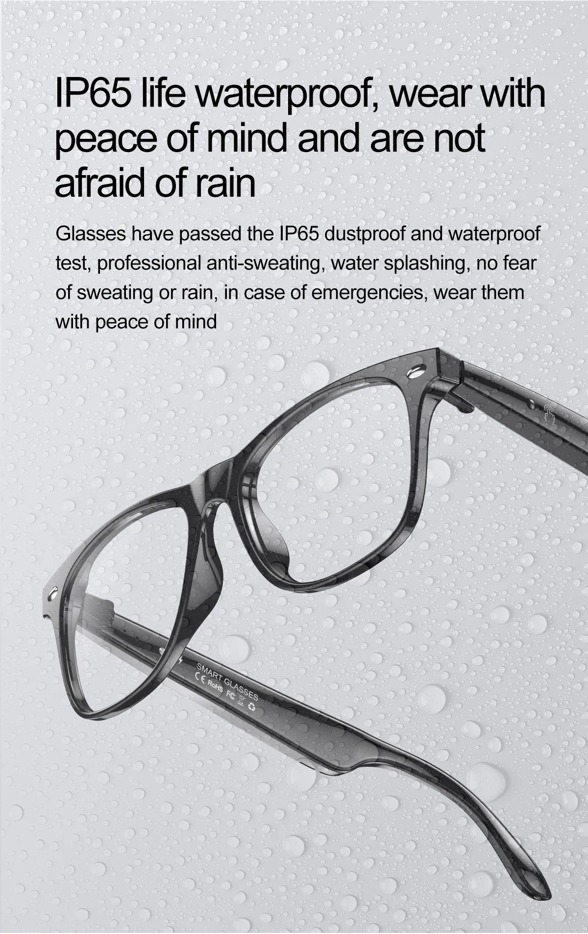 LIGE Smart Glasses – Kabelloses Bluetooth, integriertes Mikrofon, Touch-Steuerung & Übersetzung