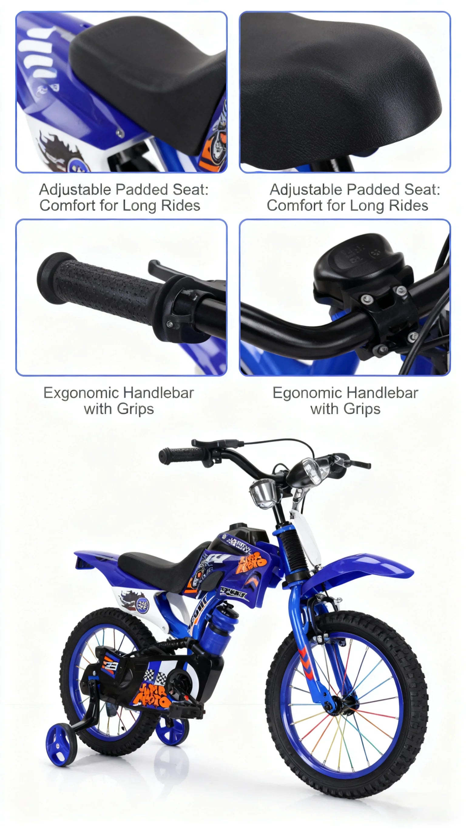Blue Off-Road Motorcycle Bicycle Pedal Bike for Boys And Girls 12/16 Inch Children's Basic Model Foreign Trade