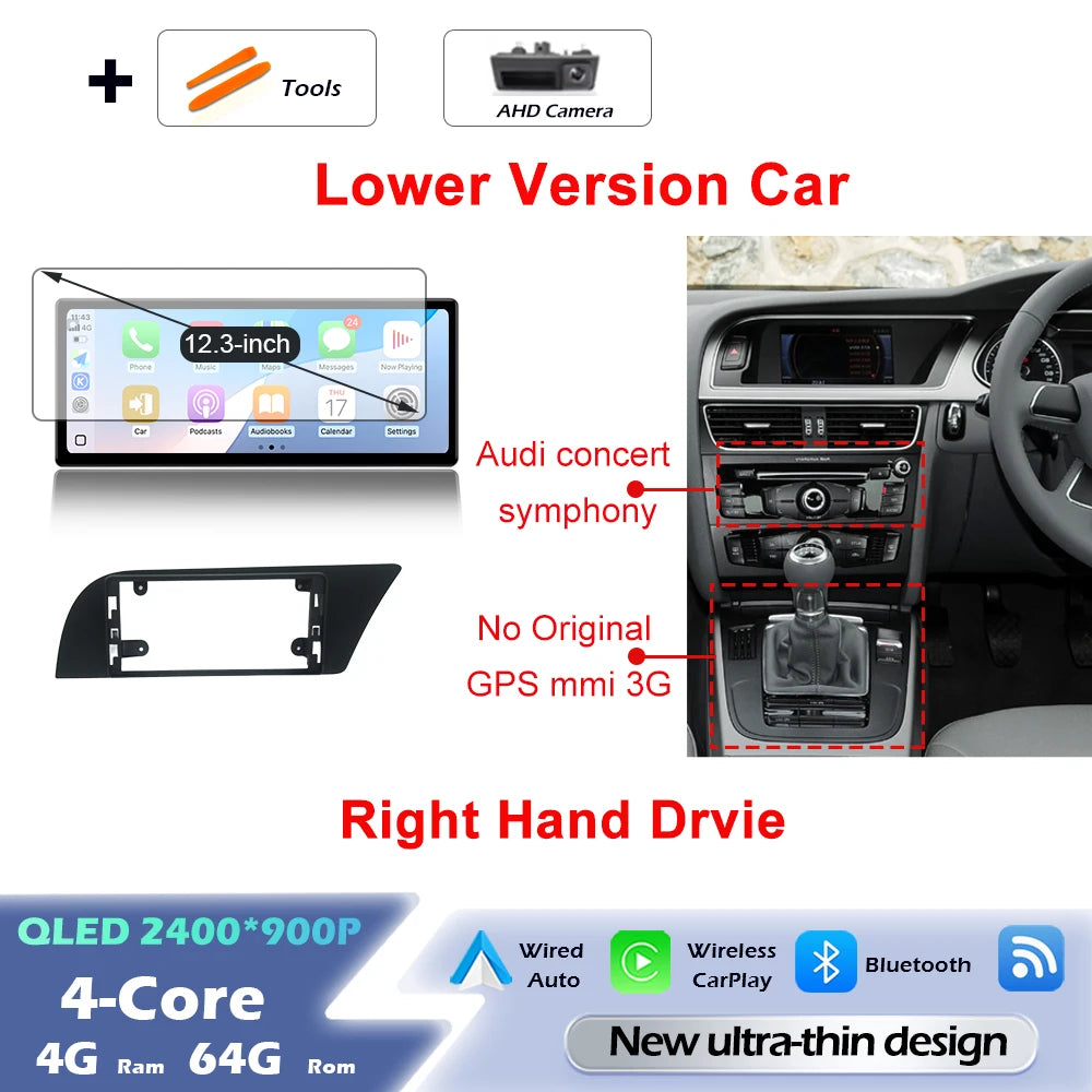 Audi A4/A5 Android 16 — Wireless CarPlay, QLED