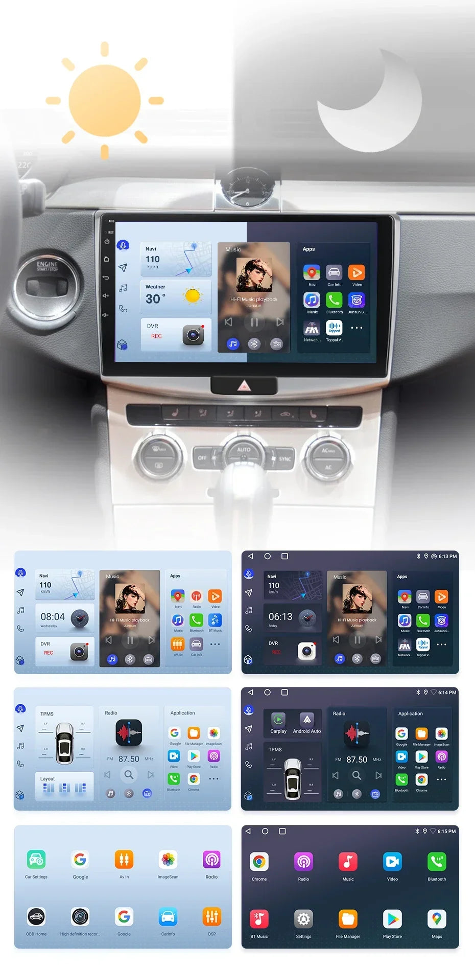 Junsun Wireless CarPlay Radio — VW Passat B6/B7 & CC 2005-2014, Android GPS, WLAN, DSP