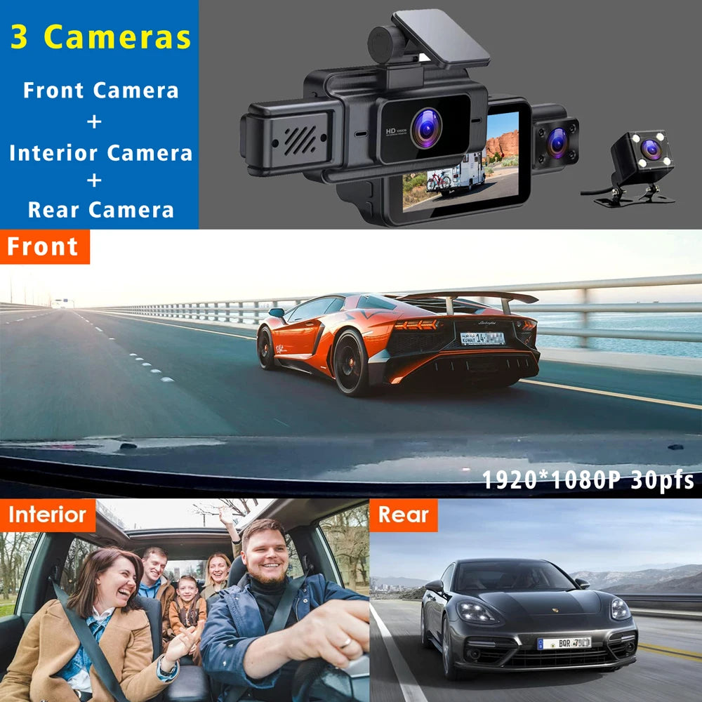 WiFi 3-Channel Dash Cam — 1080P, Cabin Lens