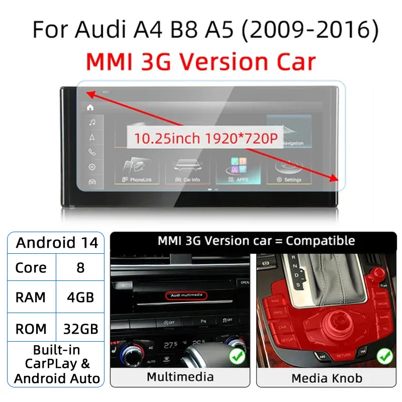 Audi A4 B8/A5 — Android 14, Wireless CarPlay