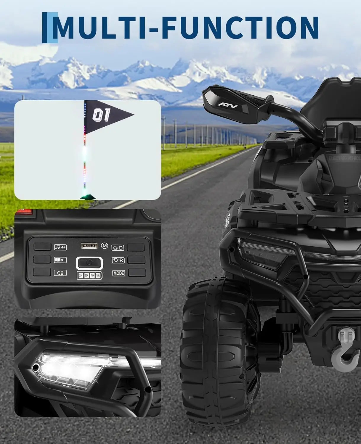 12V Kids Ride On ATV Car w/Parent Remote Control, Spring Suspension, LED Lights, Bluetooth, Off-Road Vehicle Toys for Boys&Girls