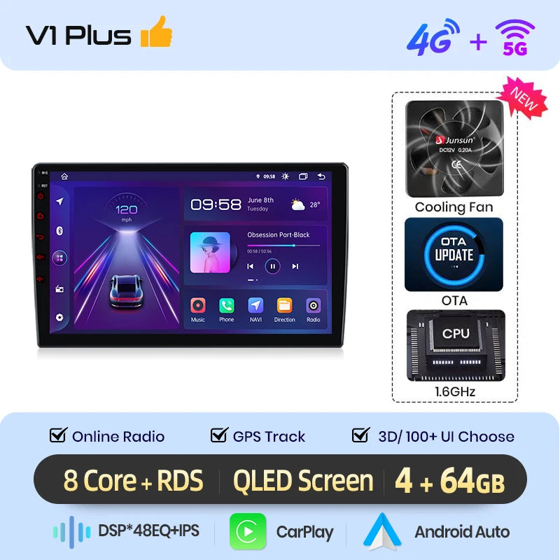 Junsun Autoradio sans fil CarPlay — VW Passat B6/B7 & CC 2005-2014, GPS Android, WiFi, DSP