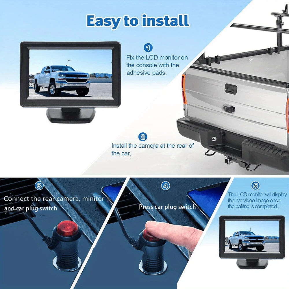 Auto-Rückfahrkamera-System, Universal-Rückfahrkamera-Kit mit 4,3-Zoll-klappbarem Display, HD Klare Nachtsicht, Plug-and-Play