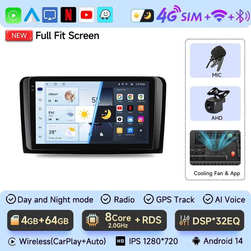 Mercedes W164 Android 14 — CarPlay, 2 Din, GPS