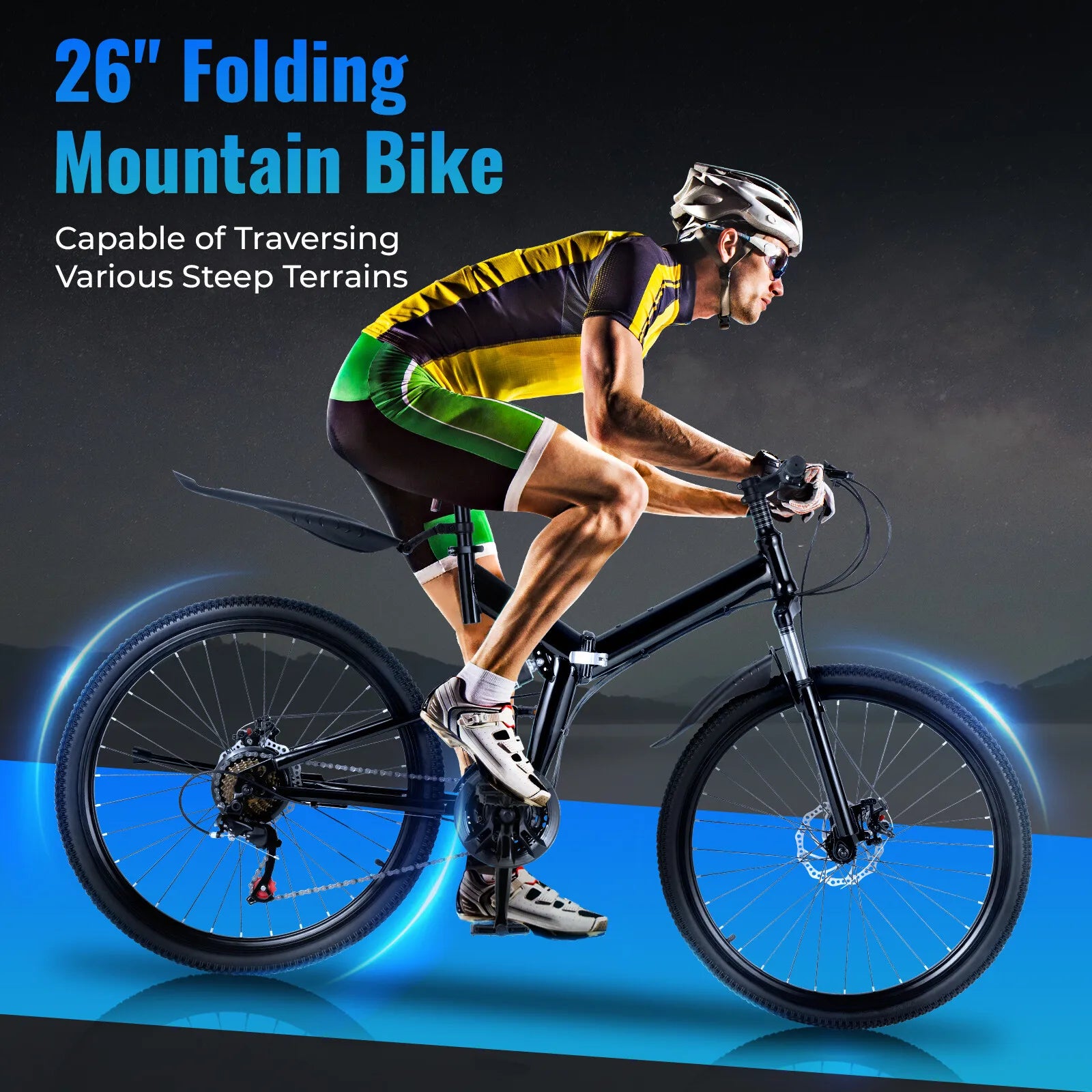 Black 26" Foldable Mountain Bike Carbon Steel - 21 Speeds (3 Front/7 Rear Gears), 220Lbs Max Load, Argon Arc Welding
