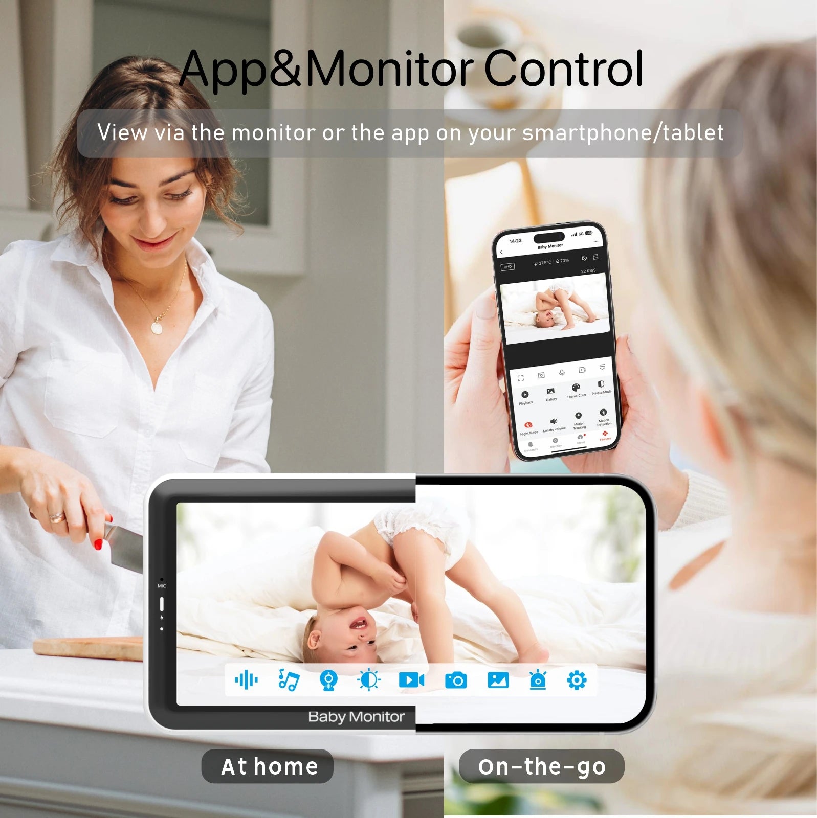 Tuya Smart Babyphone 2K-Kamera 5" 1080P Display Temperaturerkennung APP-Ansichtssteuerung Baby Nanny 2-Wege-Audio Babykamera