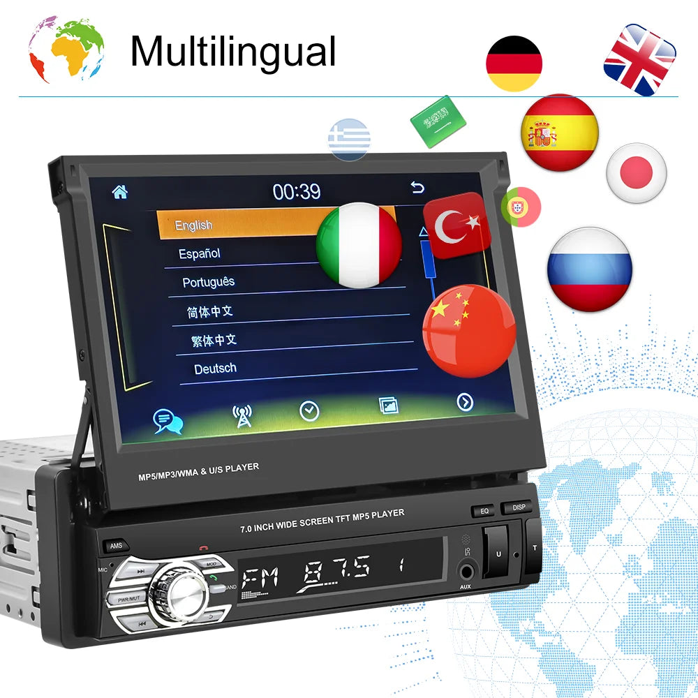 Podofo 1Din — Retractable Screen, CarPlay, Android Auto