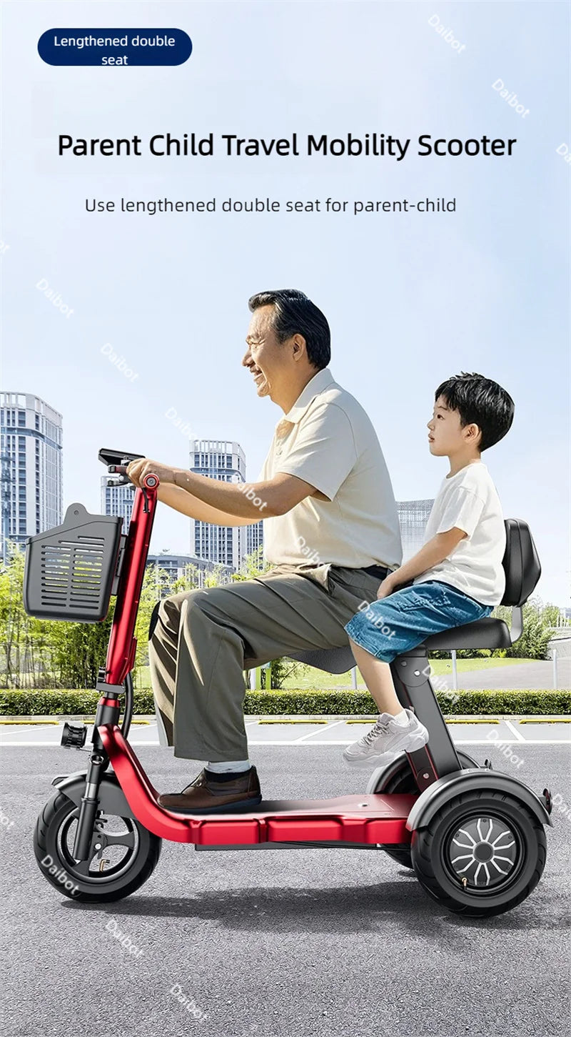 Family 3 Wheel Foldable Mobility Scooter For Seniors Anti-Theft Alarm 2 Seat Long Range 1000W Small Electric Tricycle Folding