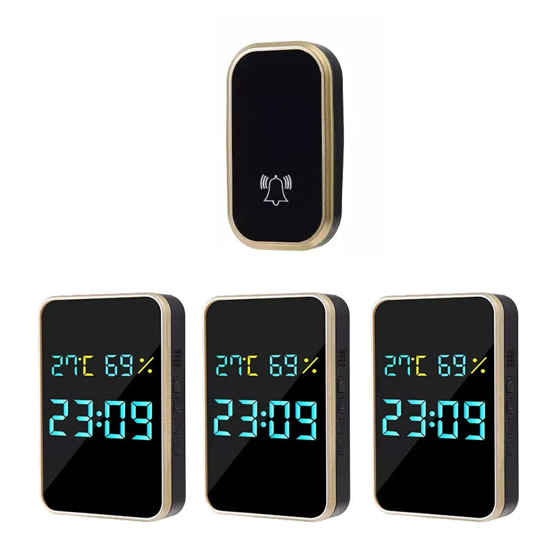 Sonnette Sans Fil Sans Batterie Sonnette Auto-alimentée Affichage Température Humidité Heure 433mhz Maison Extérieur Carillon de Bienvenue