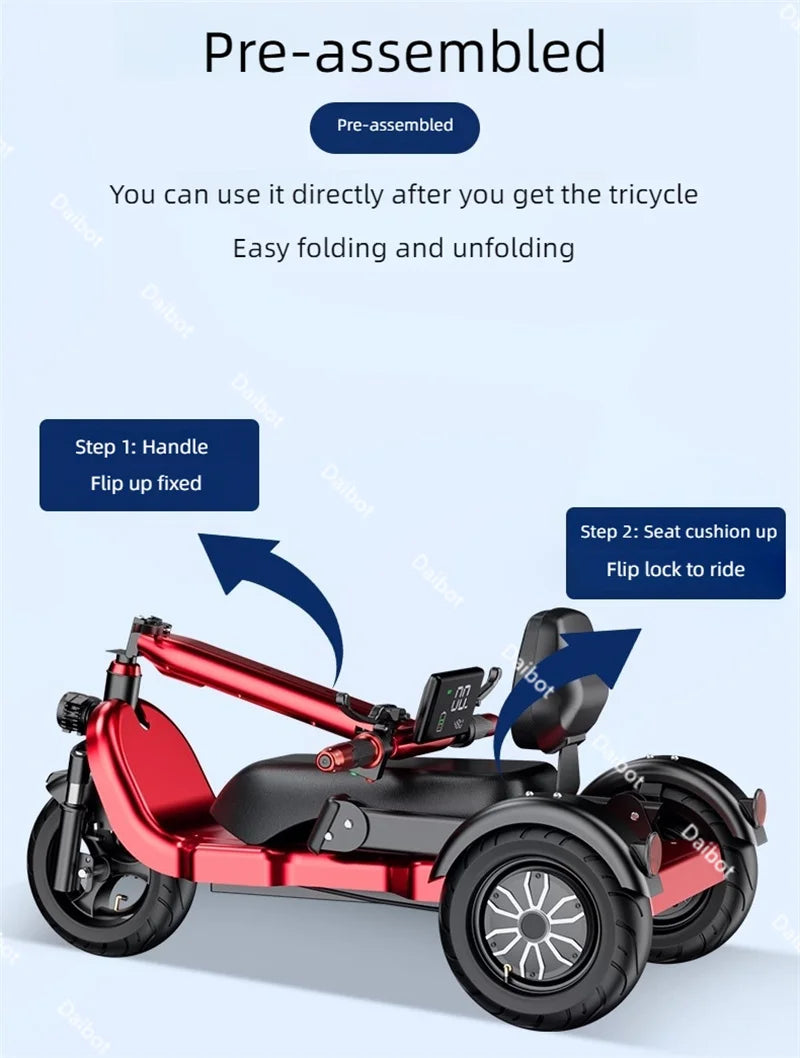 Family 3 Wheel Foldable Mobility Scooter For Seniors Anti-Theft Alarm 2 Seat Long Range 1000W Small Electric Tricycle Folding