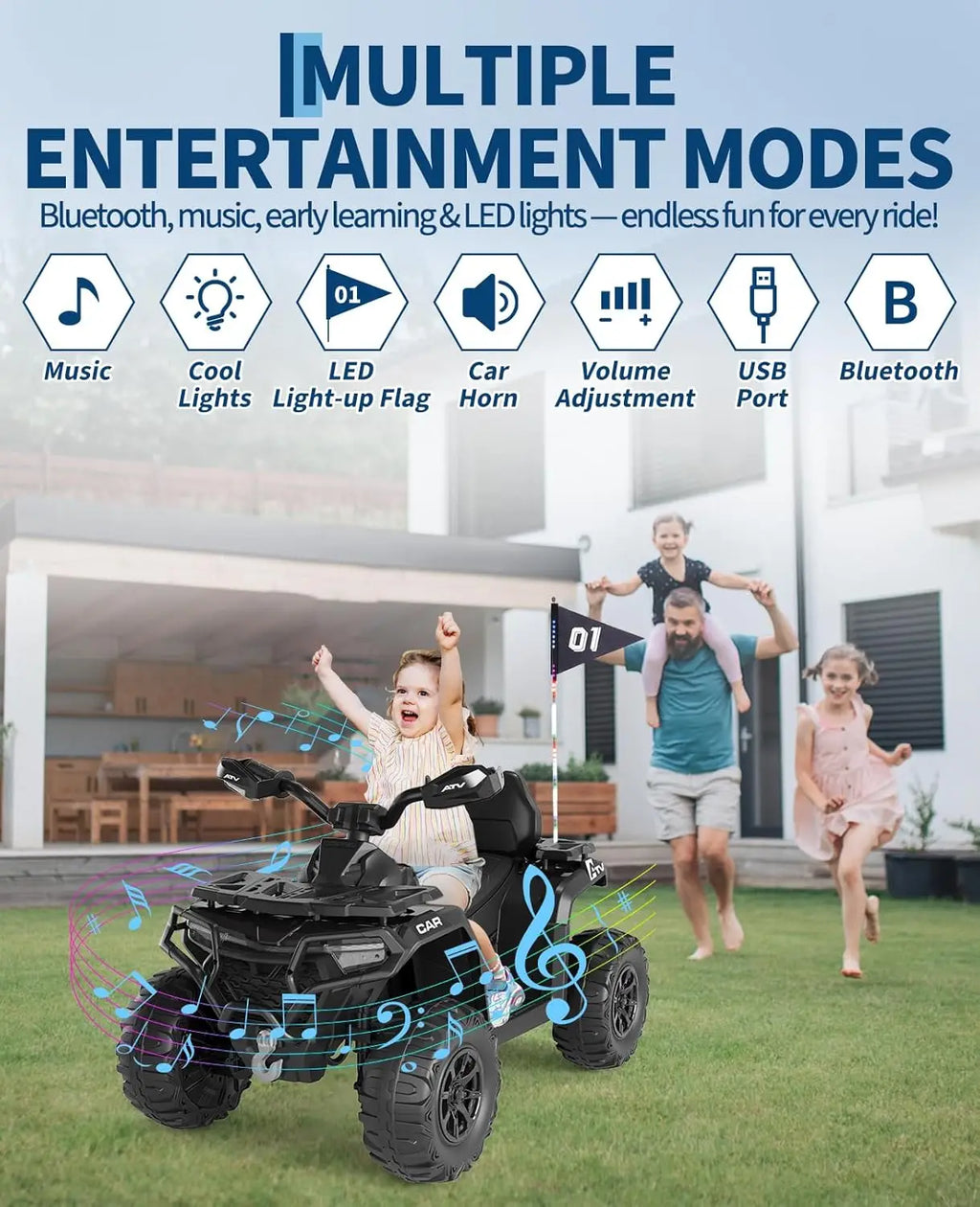 12V Kids Ride On ATV Car w/Parent Remote Control, Spring Suspension, LED Lights, Bluetooth, Off-Road Vehicle Toys for Boys&Girls