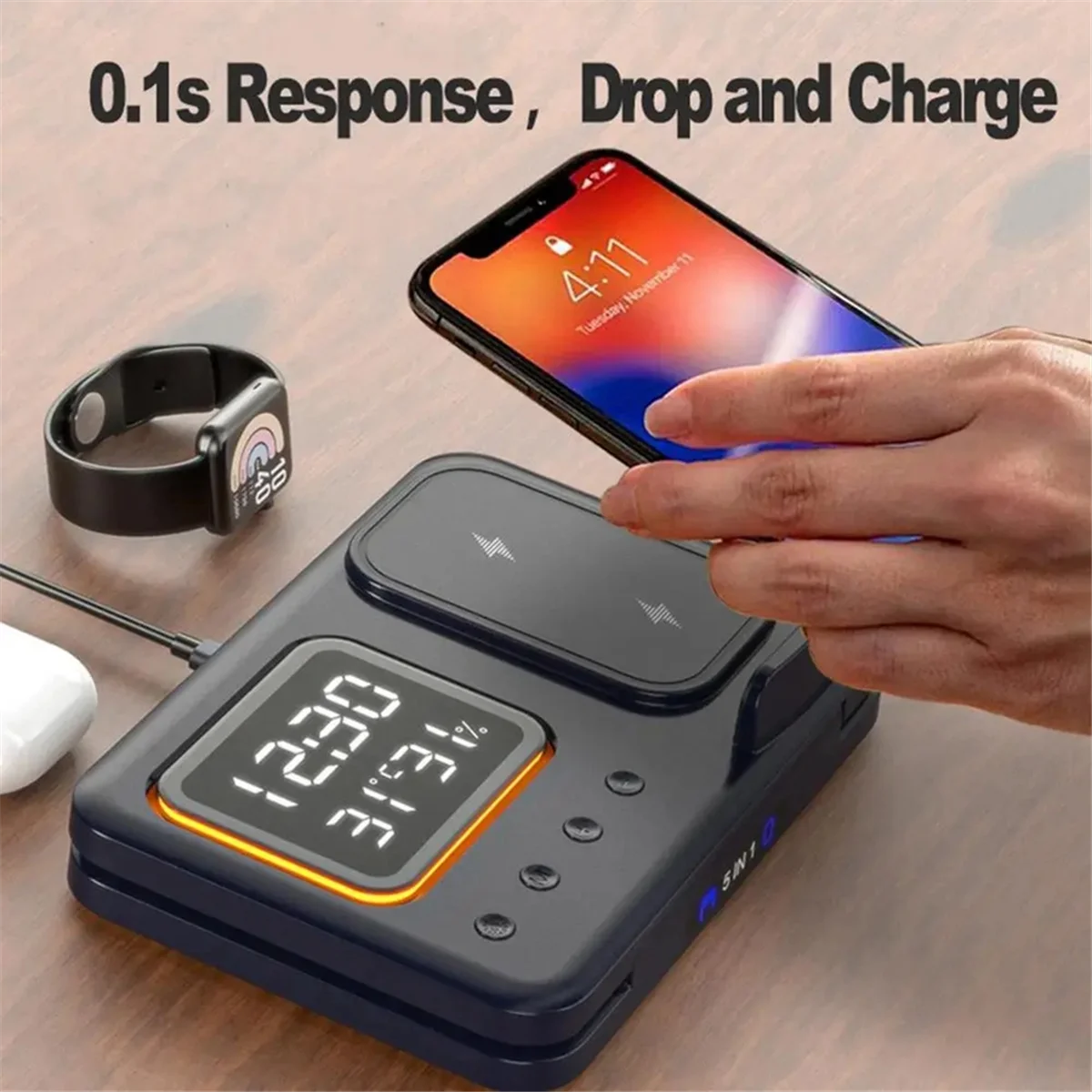 5-in-1 Charging Station — LED Clock, Fast Charge