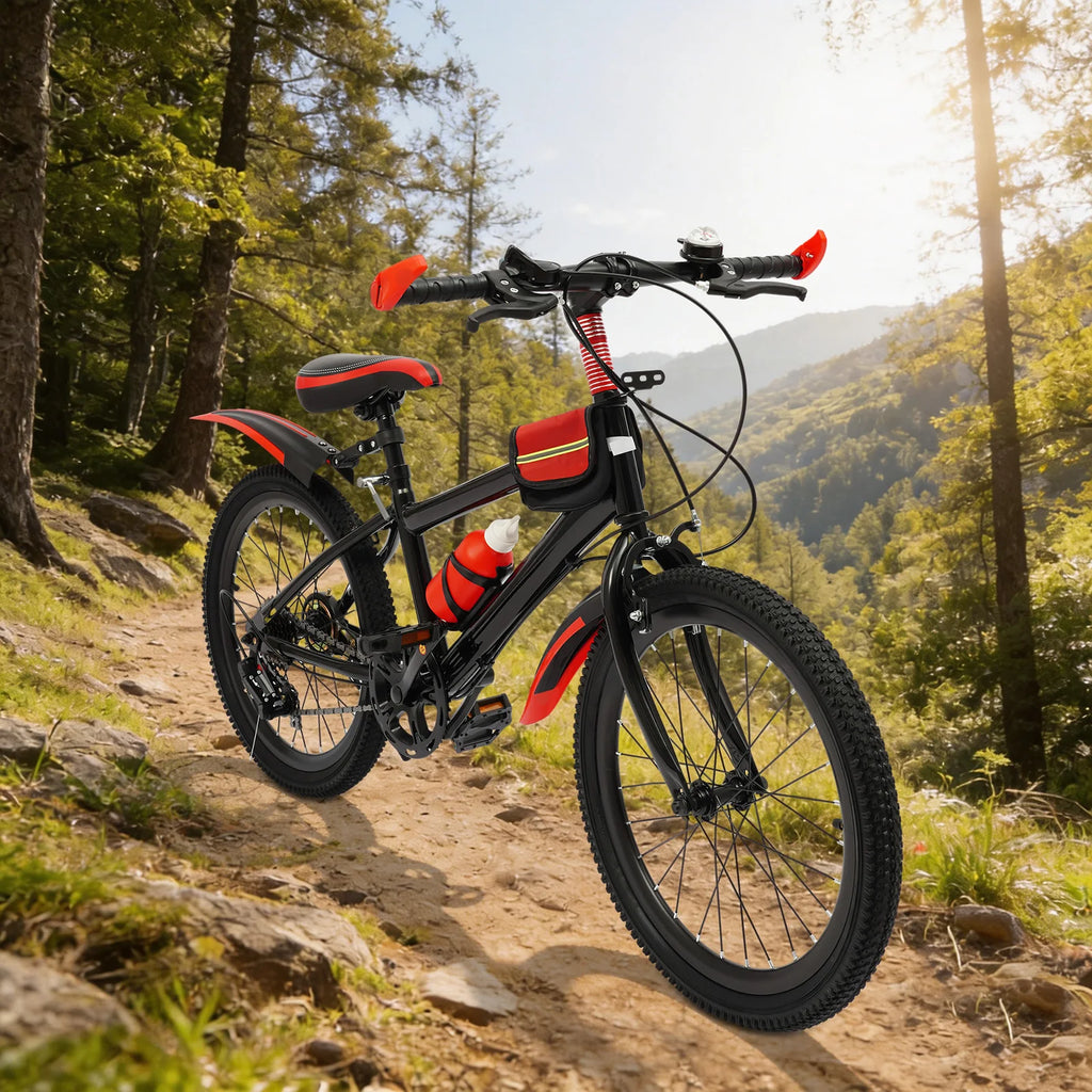 20" Kids Mountain Bike for Boys & Girls Ages 5-12, 7-Speed Transmission, Sturdy Carbon Steel Frame, Adjustable Seat