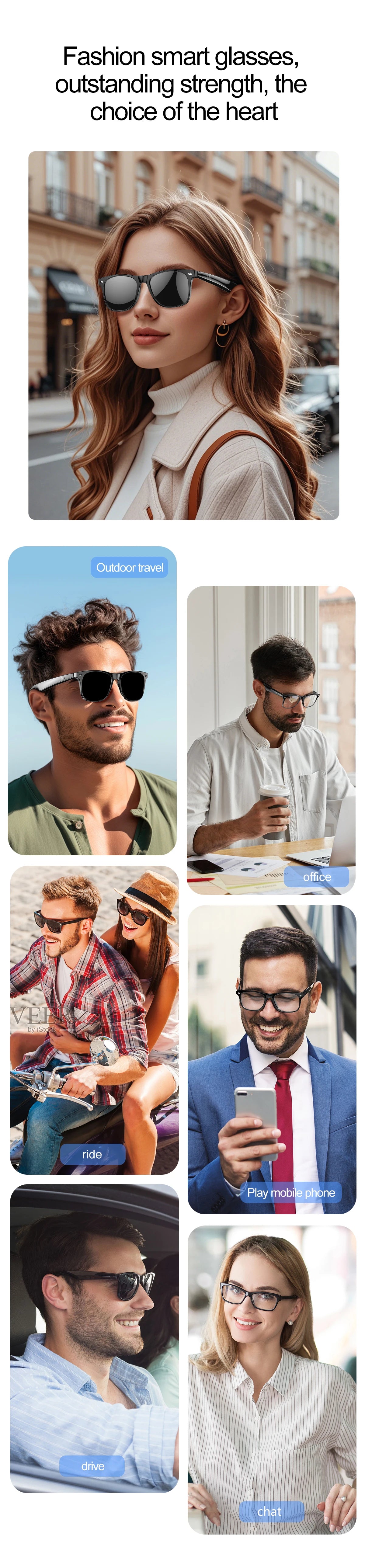 LIGE Smart Glasses – Kabelloses Bluetooth, integriertes Mikrofon, Touch-Steuerung & Übersetzung