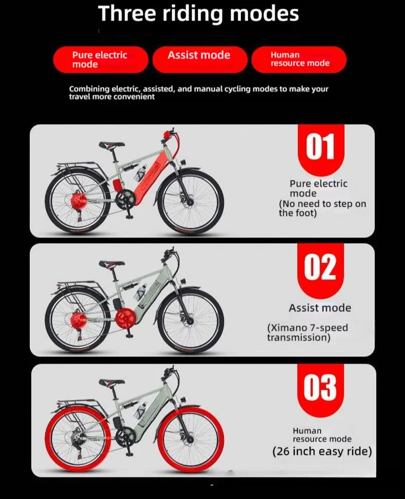 26-inch electric bicycle, 400W motor, 48V 30AH battery, adult ebike, multiple colors available, fashionable electric bike