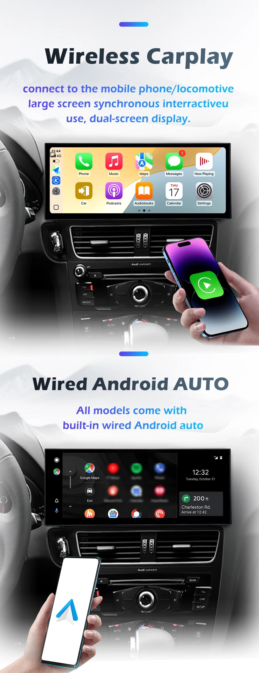 Audi A4/A5 Android 16 — Wireless CarPlay, QLED