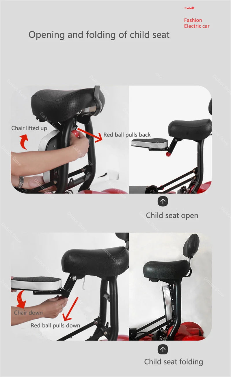4 Wheel Mobility Scooters for 2 Peoples With Baby Seat 500W 36V 15.6AH  Adults 10 Inch Electric Scooter Dual Motor
