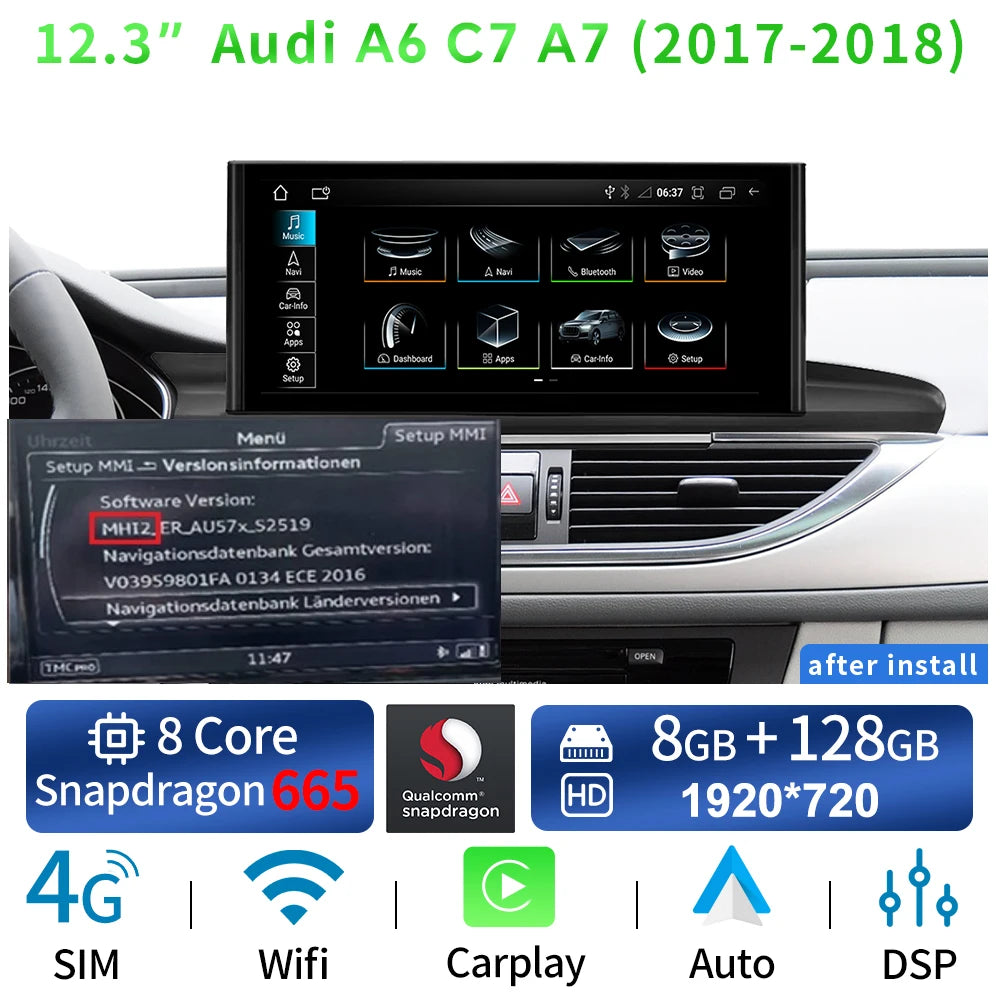 Audi A6/A7 Android 14 — 12.3", CarPlay, GPS