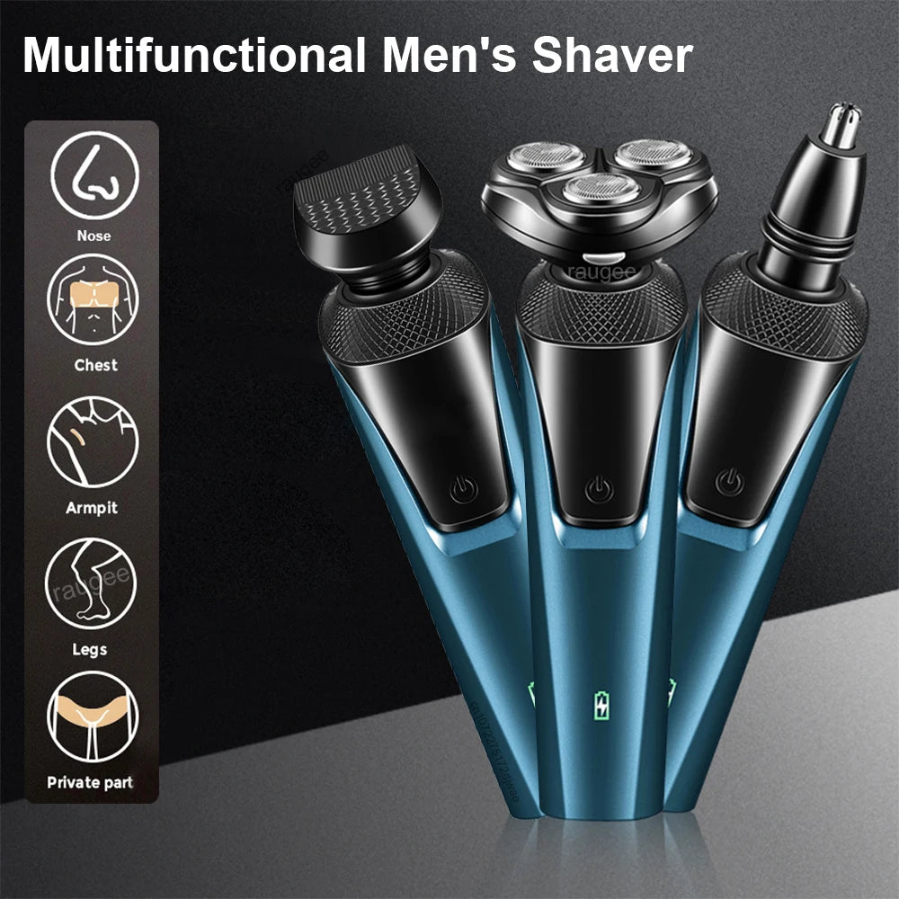 Electrical Rotary Shaver for Men Rechargeable Washable Beard Shaver 3-in-1 Electric Shaver Hair Clipper Nose Hair Trimmer