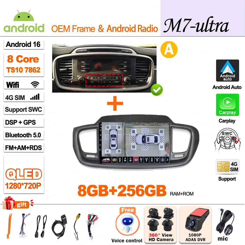 Android 16 Car Radio — Compatible with Kia Sorento | DSP | GPS