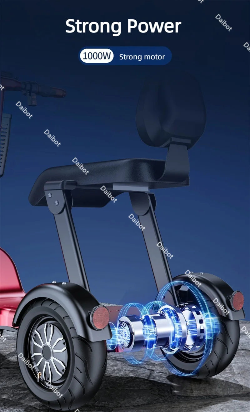 Family 3 Wheel Foldable Mobility Scooter For Seniors Anti-Theft Alarm 2 Seat Long Range 1000W Small Electric Tricycle Folding