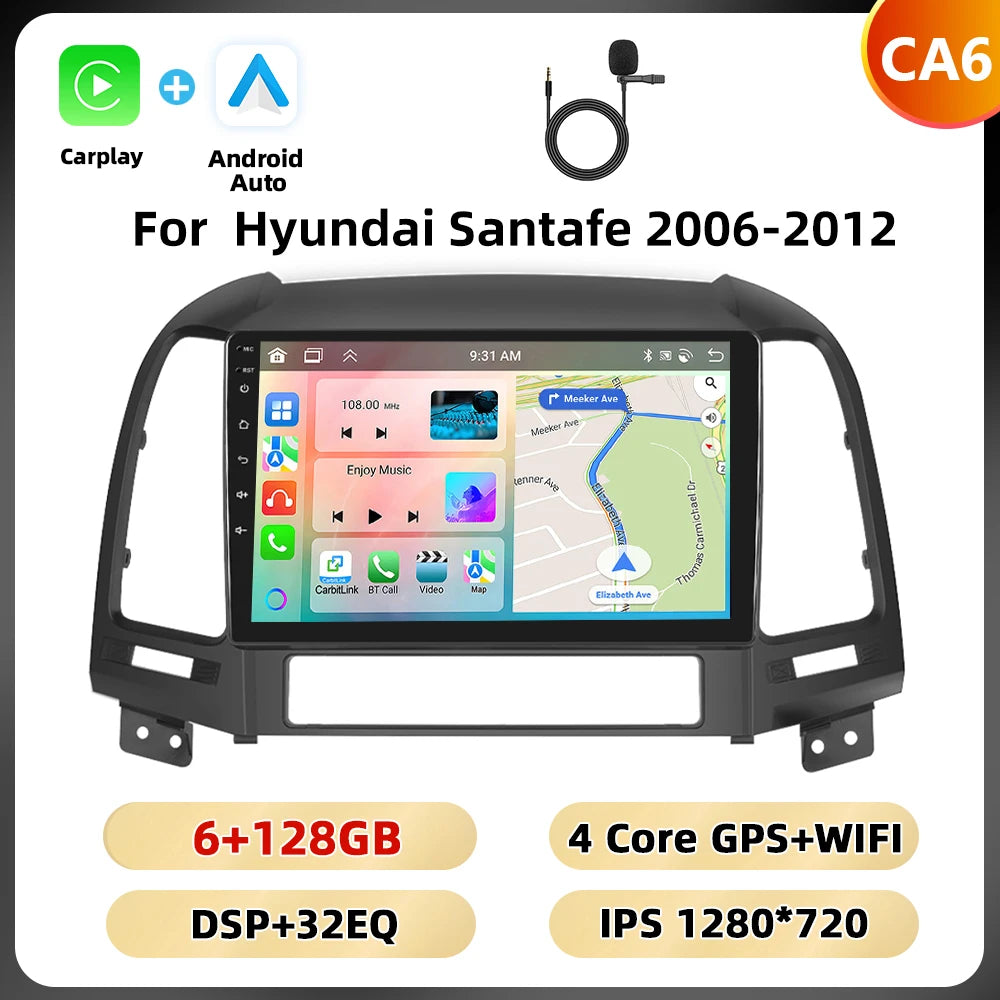 Podofo Hyundai Santa Fe — 8+128G, CarPlay, 4G