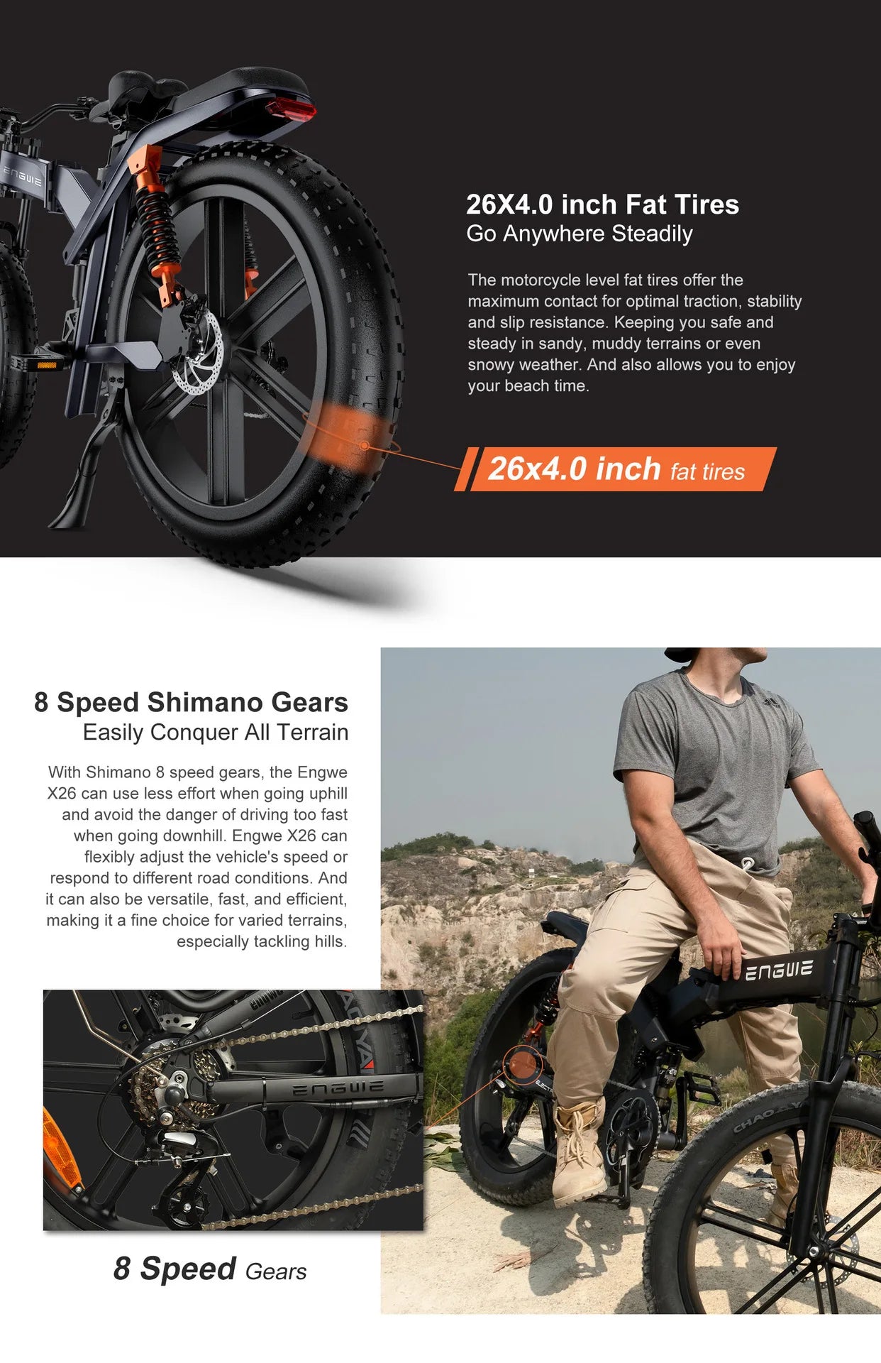 Electric Bicycle 26Inch 1000W 48V 29.2AH Folding Lithium Battery Bike Full Shock Absorber 26X4.0 Snow Tire E-bike
