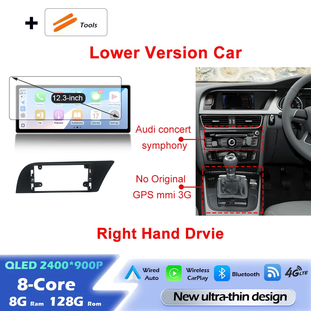 Audi A4/A5 Android 16 — Wireless CarPlay, QLED