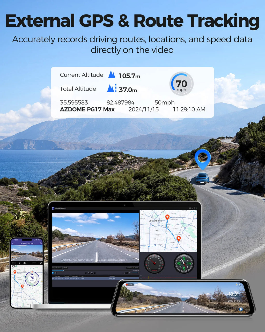 AZDOME PG17 MAX — 4K Dash Cam, GPS, Voice Control