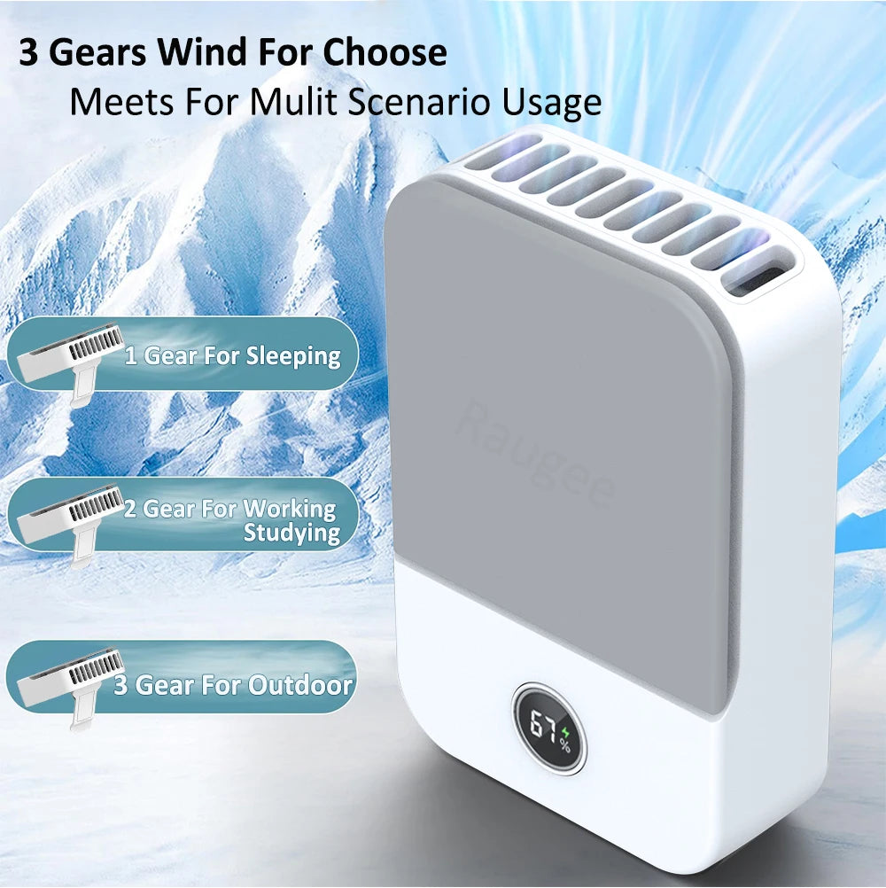 Waist Fan Portable Outdoor Mini Hanging Neck Fan 3 Gear Strong Wind Bladeless Waist Neck Fan Air Cooler USB Fan 2000Mah
