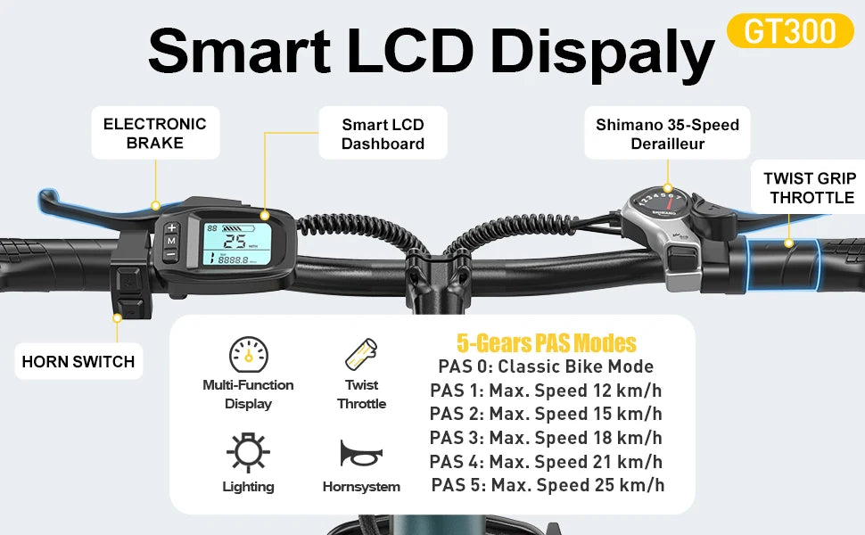 Aairsk GT300 Adult E-bike 250W Motor 36V 10Ah Battery Electric Bike 26 Inch Fat Tire E-Mountain bike Off-road Electric bicycle