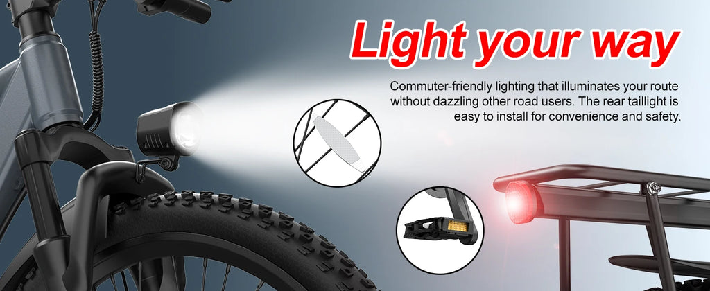 Adult electric bike with a 500W motor, 26x1.95 anti-slip tyres, a 36V 10.4Ah removable battery, a 7-speed gear system, and unisex pedal-assisted electric bike