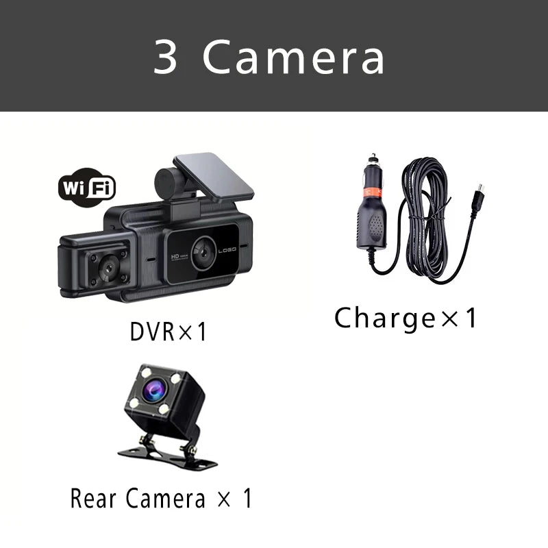 WiFi 3-Channel Dash Cam — 1080P, Cabin Lens