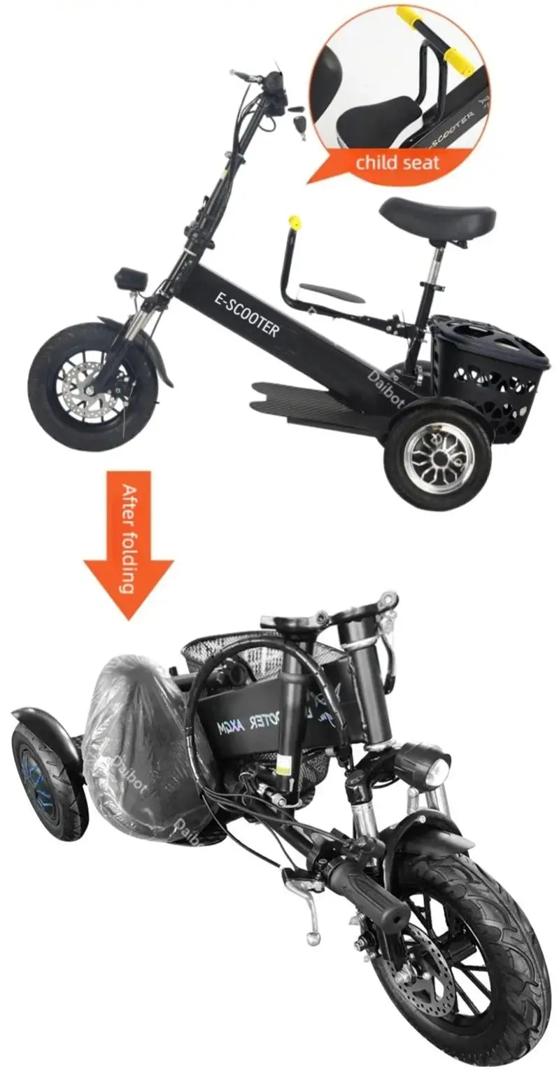 Foldable Mini Electric Tricycle For Woman with toddler seat 500W 36V lightweight Three Wheels Electric Scooter For Adults Basket