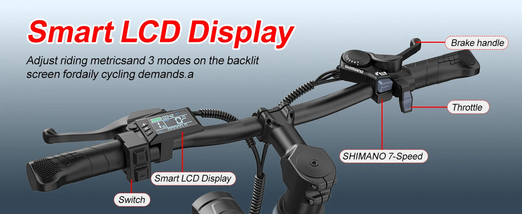 Adult electric bike with a 500W motor, 26x1.95 anti-slip tyres, a 36V 10.4Ah removable battery, a 7-speed gear system, and unisex pedal-assisted electric bike