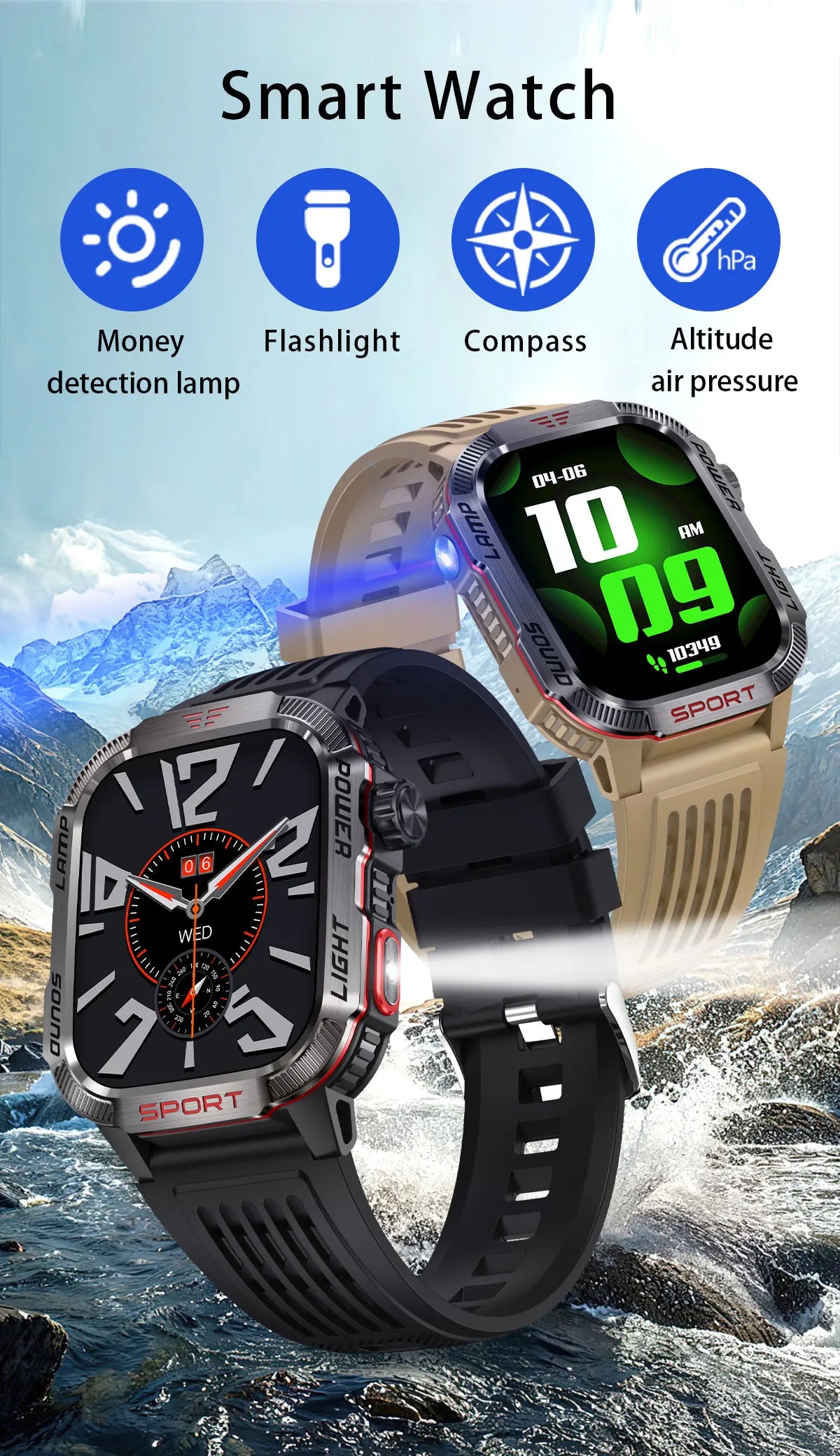 GUHUAVMI Outdoor Watch — AMOLED, GPS, Bluetooth