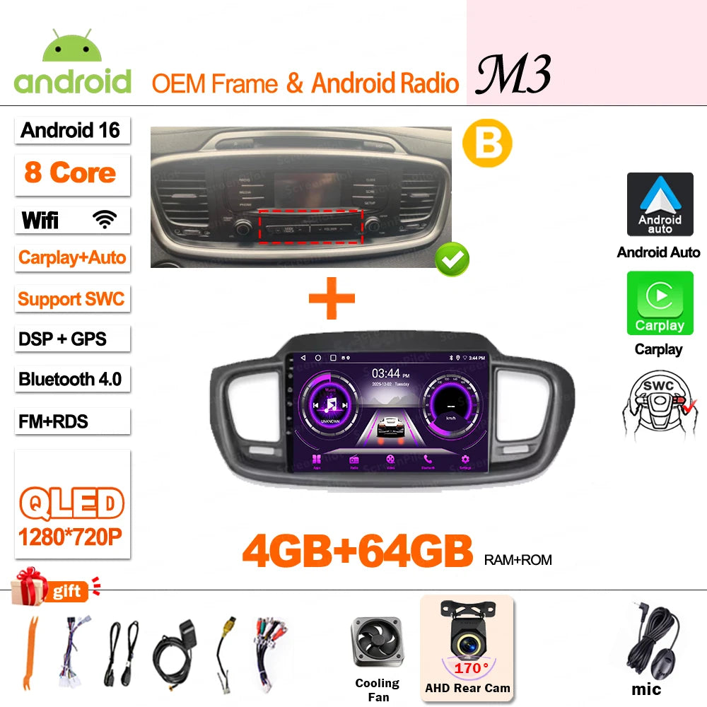 Android 16 Car Radio — Compatible with Kia Sorento | DSP | GPS