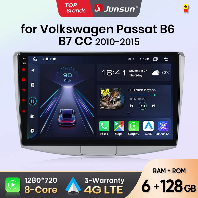 Junsun Wireless CarPlay Radio — VW Passat B6/B7 & CC 2005-2014, Android GPS, WLAN, DSP