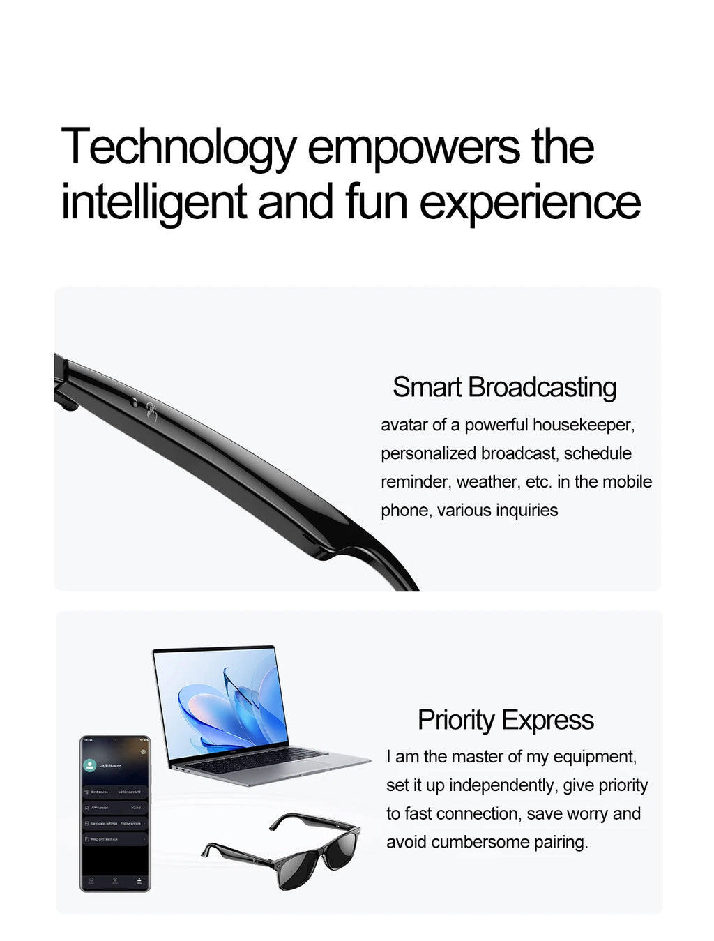 LIGE Smart Glasses – Kabelloses Bluetooth, integriertes Mikrofon, Touch-Steuerung & Übersetzung