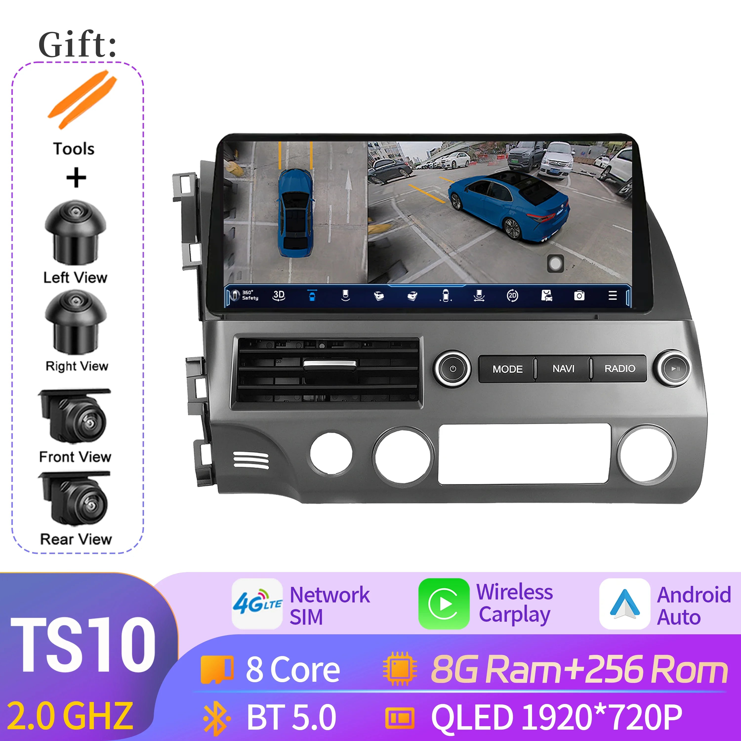 12.3" Android Radio — Honda Civic, CarPlay