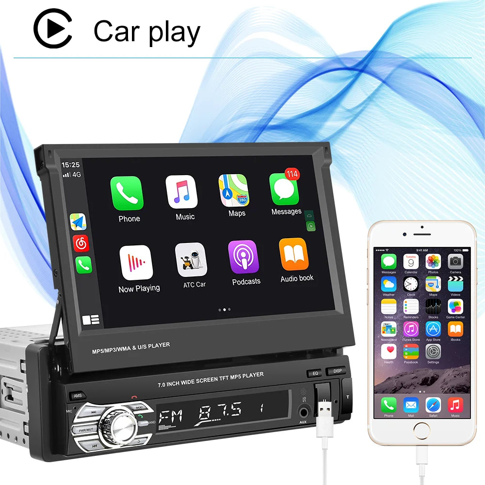 Podofo 1Din — Retractable Screen, CarPlay, Android Auto