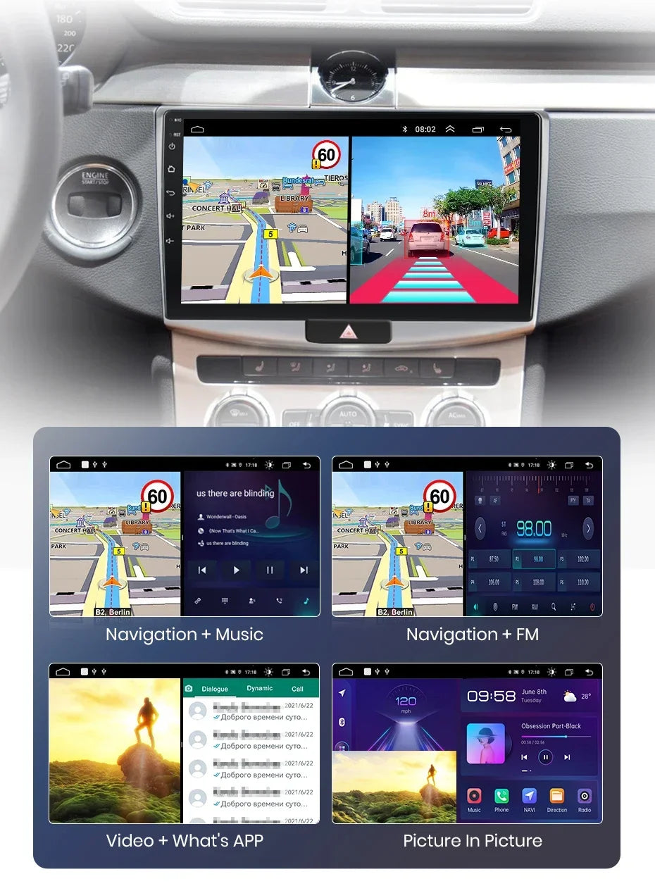 Junsun Wireless CarPlay Radio — VW Passat B6/B7 & CC 2005-2014, Android GPS, WLAN, DSP