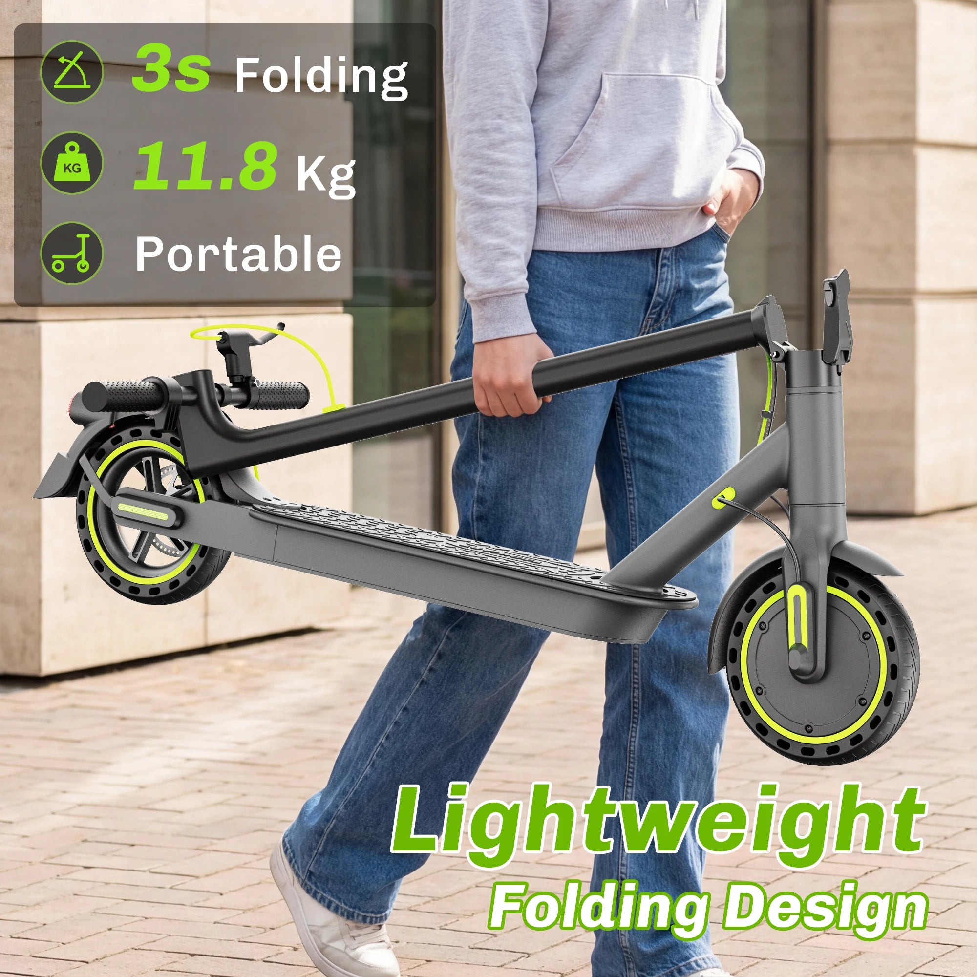 TODIMART S3 350W Portable Electric Scooter for Adults Fast Commuter e scooter with APP 36V 7.8Ah APP 25km/h 8.5'' Solid Tires