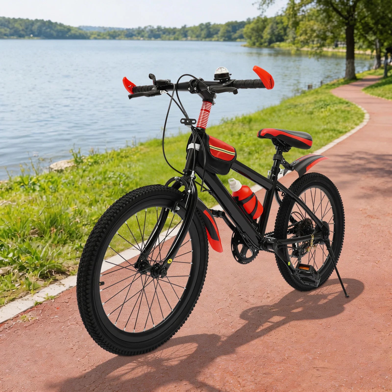 20" Kids Mountain Bike for Boys & Girls Ages 5-12, 7-Speed Transmission, Sturdy Carbon Steel Frame, Adjustable Seat