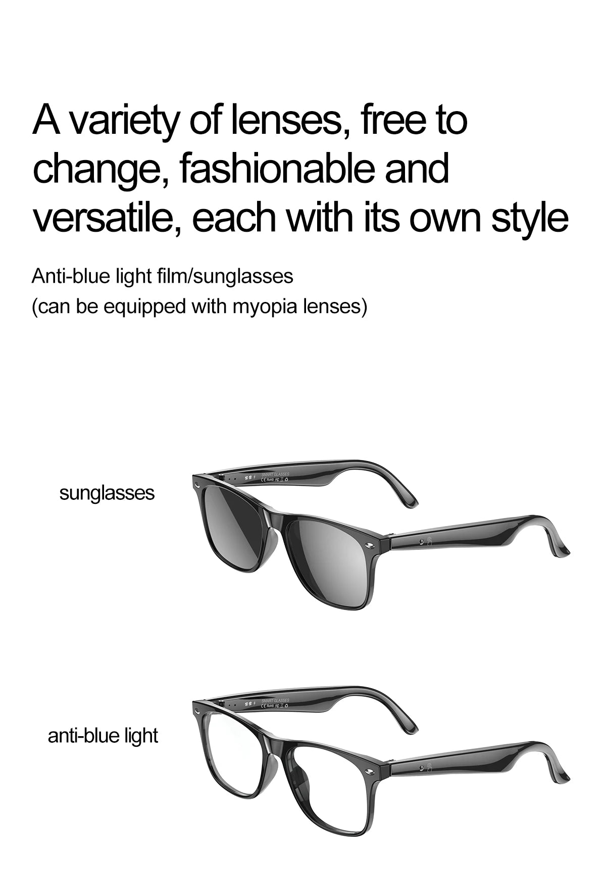 LIGE Smart Glasses – Kabelloses Bluetooth, integriertes Mikrofon, Touch-Steuerung & Übersetzung