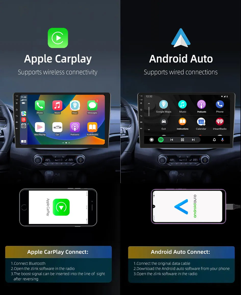 2-DIN Android Autoradio — 7/9/10", CarPlay, Android Auto, GPS, 4G, 8-Kern, 4GB+64GB