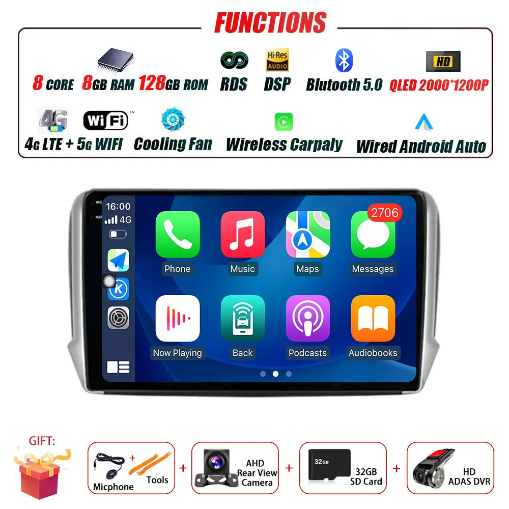 Peugeot 2008/208 — Android 16, CarPlay, GPS